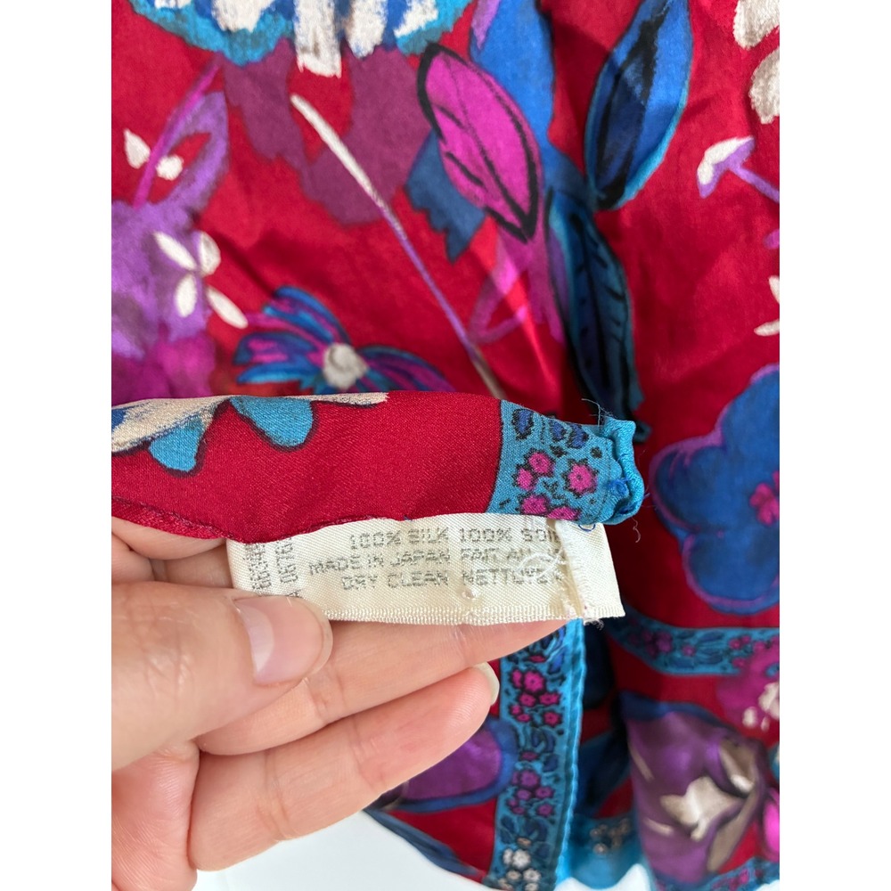Jones New York Silk Scarf Set 2 Floral Red Brown Ombre Made in Japan Vintage - Picture 3 of 10